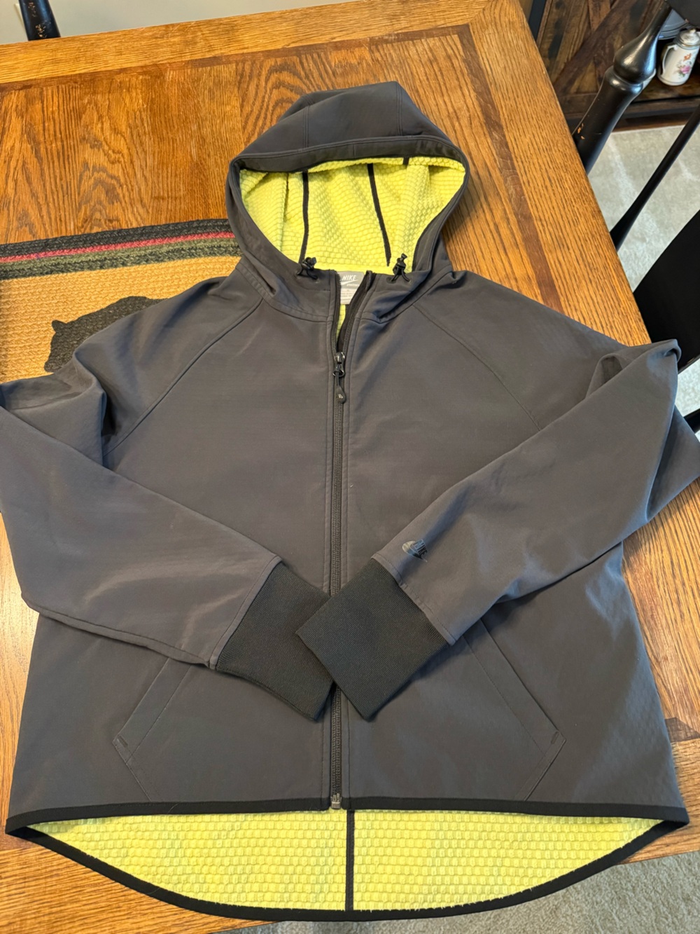 Nike Women's Dark Gray Hooded Jacket with Lime Interior Lining
